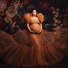 Красивые оранжевые тюлевые платья с оборками для беременных женщин сексуальные длинные халаты для фотосессии платье для беременных без боди
