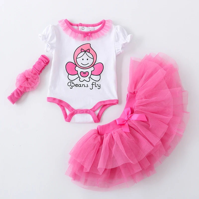 

Летние комплекты одежды для новорожденных девочек с героями мультфильмов, пчелами, Детские наряды, костюм для девочек (комбинезон + юбка + по...