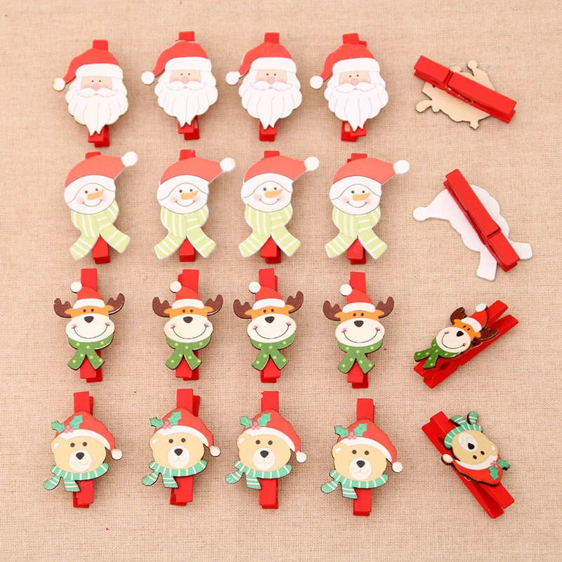 

6pcs/lot Santa Claus Wooden Clips Christmas Ornament Elk Snowman Hangings Accessories Home Xmas Tree Decorations Navidad 2021