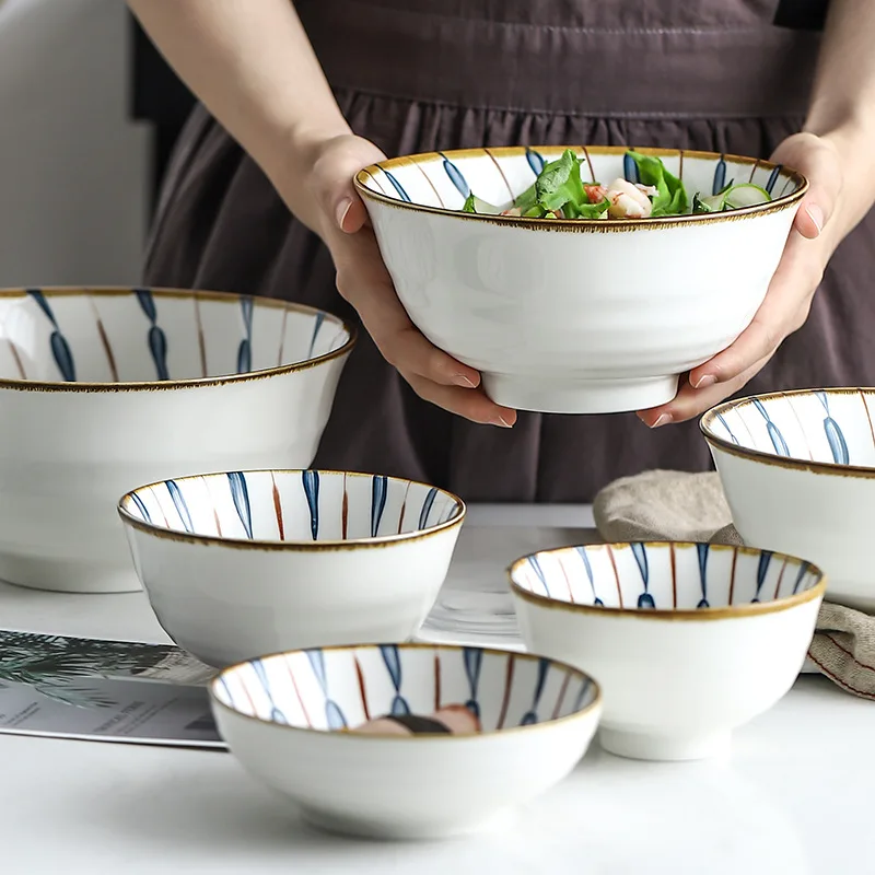 Набор керамических тарелок в японском стиле с ручкой фарфоровые обеденные блюда