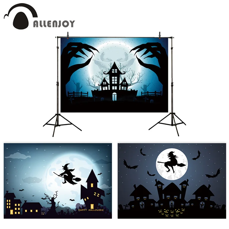 Allenjoy Хэллоуин вечевечерние фотозона Ведьма черный ужас кастальное дерево Луна декорация фона для фона трюков для торжества карнавала Декор