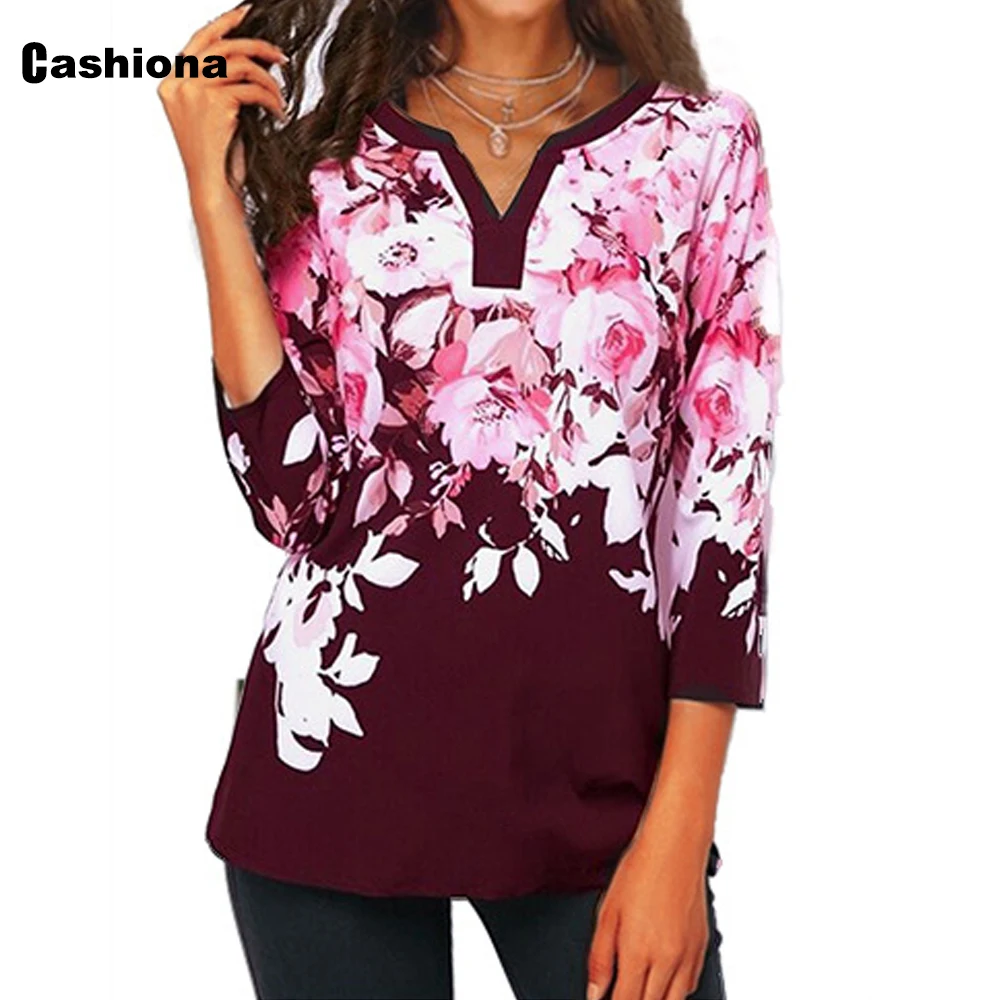 

Plus size 4xl 5xl Ladies Elegant Bohemian T shirt Long Sleeve Flower Print Women's Top Vintage 2021 Summer New Tees shirt Femme