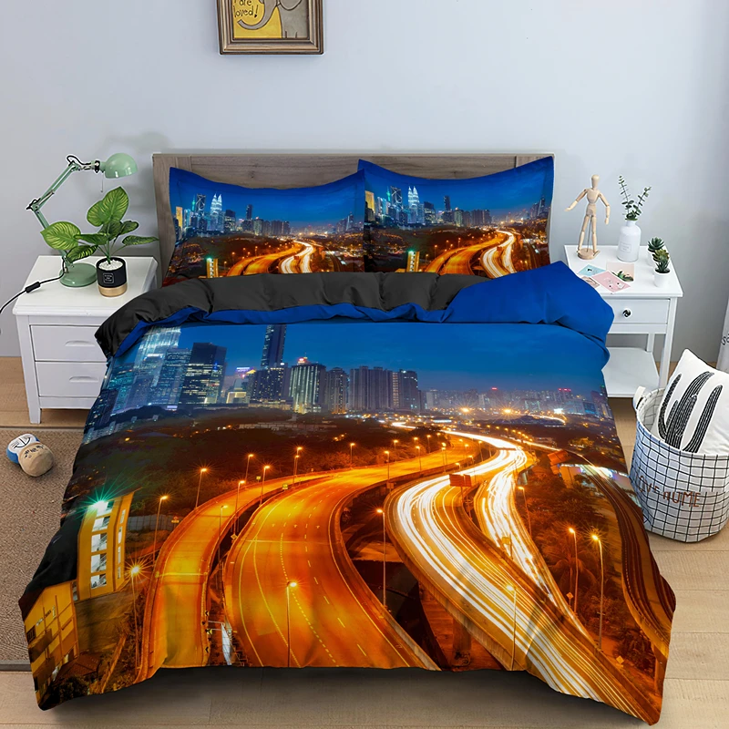 Красивый фон с изображением ночного города вид стеганое одеяло пододеяльник