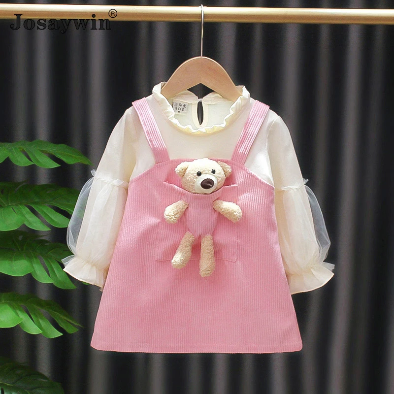 Childrens Clothing Baby Girls Dress Long Sleeves Dresses Girls Casual Patchwork Princess Dresses Fake Two-piece Girl Clothes