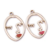 10pcs gold color back women face shape charms red rose lips hollow zinc alloy charms for jewelry making