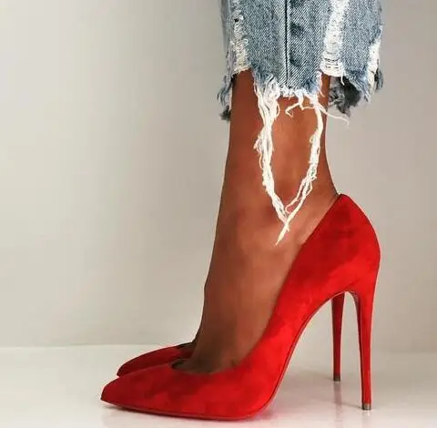 

Moraima Snc Fashion Red Suede Woman Shoes Sexy Pointed Toe Thin heels Party Dress Shoe Shallow Stiletto heels