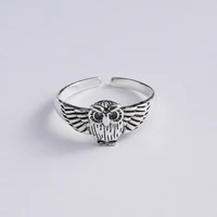 retro cute owl ring silver plated opening animal hawk wing ring personalized women punk hip hop party jewelry birthday gift