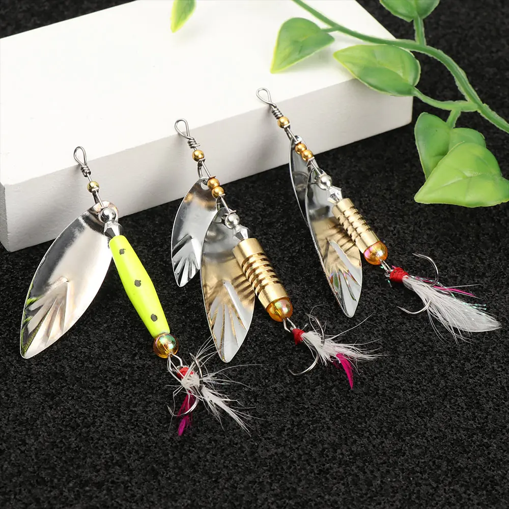 

Metal Rotating Sequins Fishing Tackle with Feather 7g/10g with Feather Treble Hook Fishing Accessories 85mm