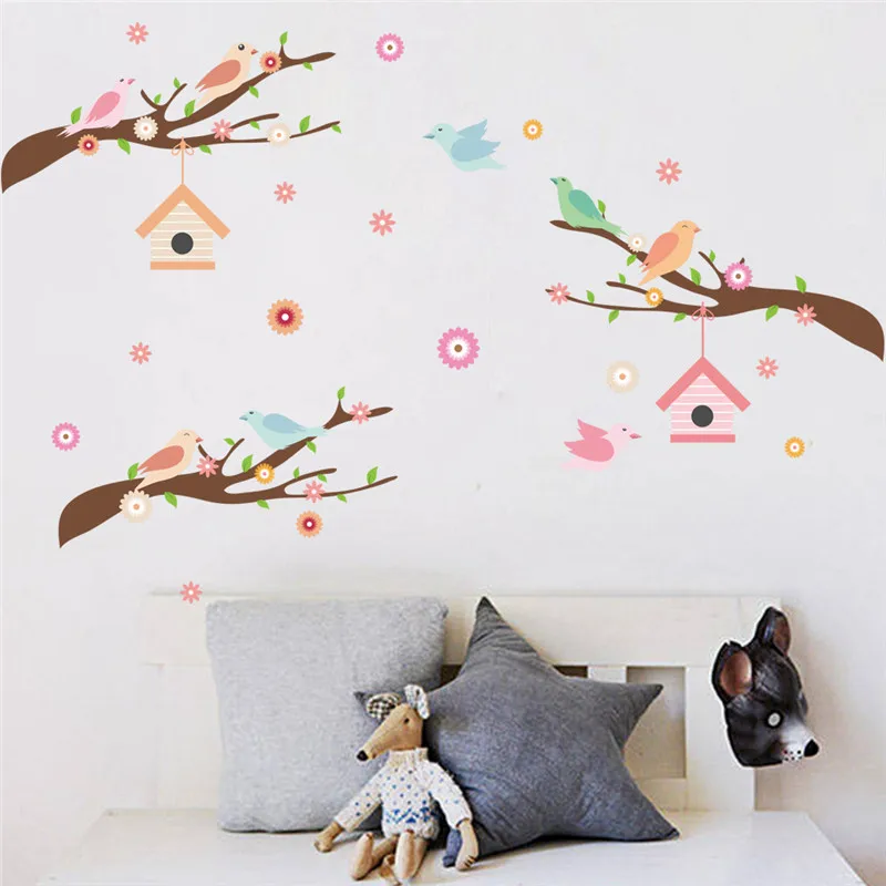 

Lovely Birds Singing On Tree Branch Wall Stickers Kids Room Decoration Cartoon Safari Mural Art Home Decal Animal Poster