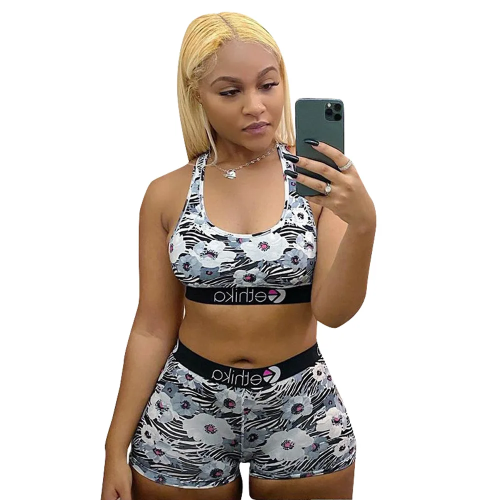 

55LS6335 Summer Women Casual Two Piece Set Top and Cartoon Print Tank Pants Tracksuit Sweatsuit Outfits