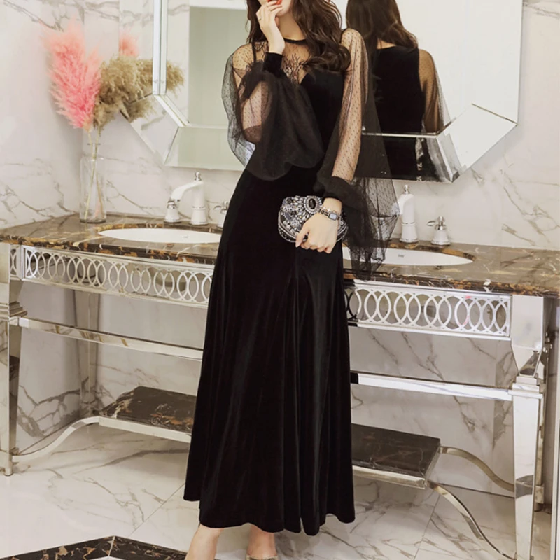 

fashion new arrival comfortable perspective sleeves formal dress temperamental thick warm vintage elegant cute long a-line dress