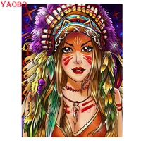 indian girl with colored feathers embroidery diamond art painting rhinestone cross stitch adults diy paint arts and crafts kit