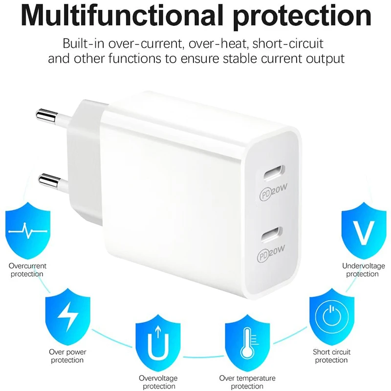 Устройство зарядное сетевое с двумя портами USB Type-C и поддержкой быстрой зарядки 40