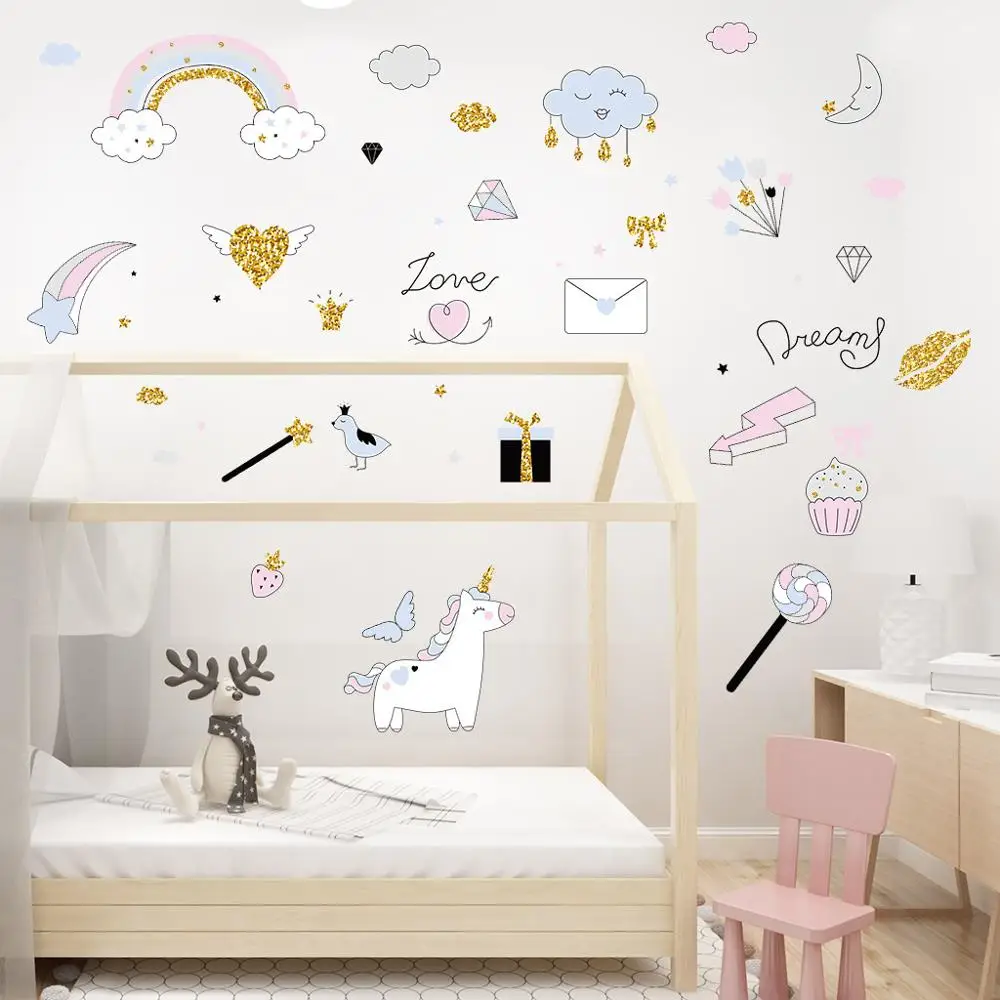 

Unicorn wall stickers cute pink cake heart-shaped elements decorative stickers painting wall stickers for kids rooms decals