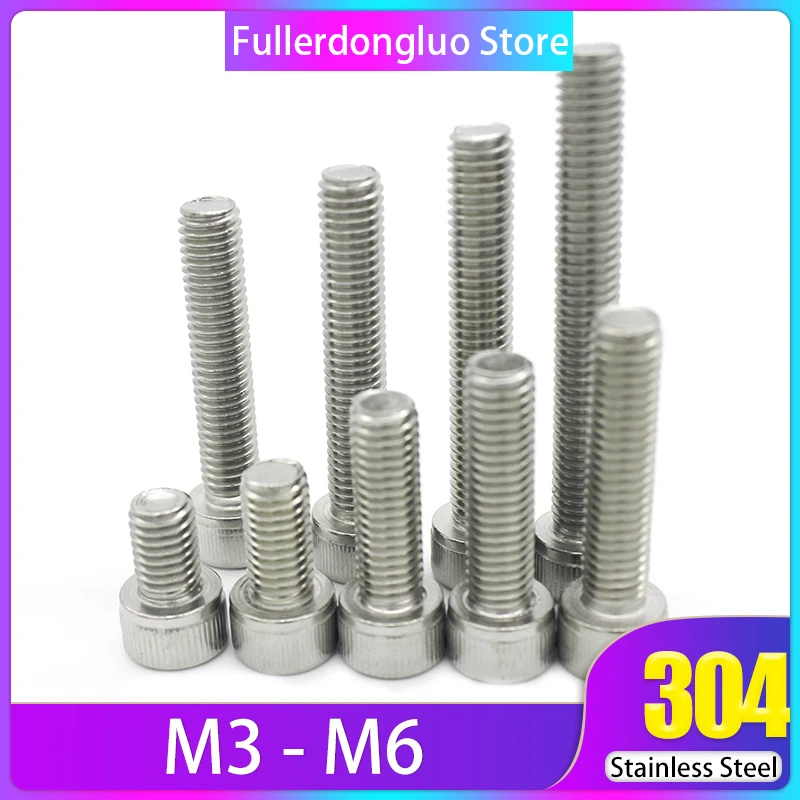 M3 M4 M5 M6 Screw Bolt A2 Stainless Steel Screws Socket Cap Hex Head Fasteners Vis Din912 Metric Allen Machine Furniture Bolts