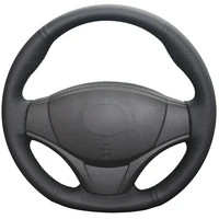 black natural leather car steering wheel cover for toyota vios 2014 2016