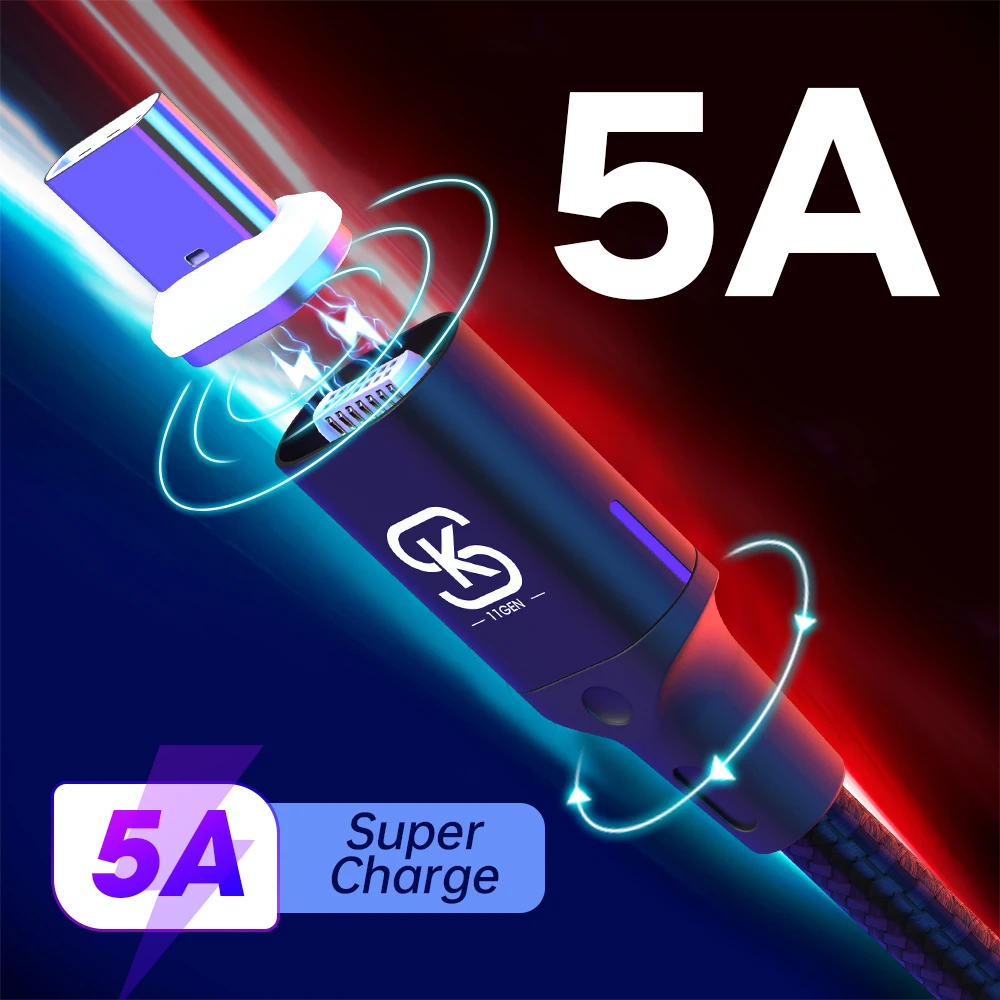 SIKAI 11th Gen 5A светодиодный магнитный кабель Micro USB Type C для iPhone Samsung Huawei xiaomi oneplus 6