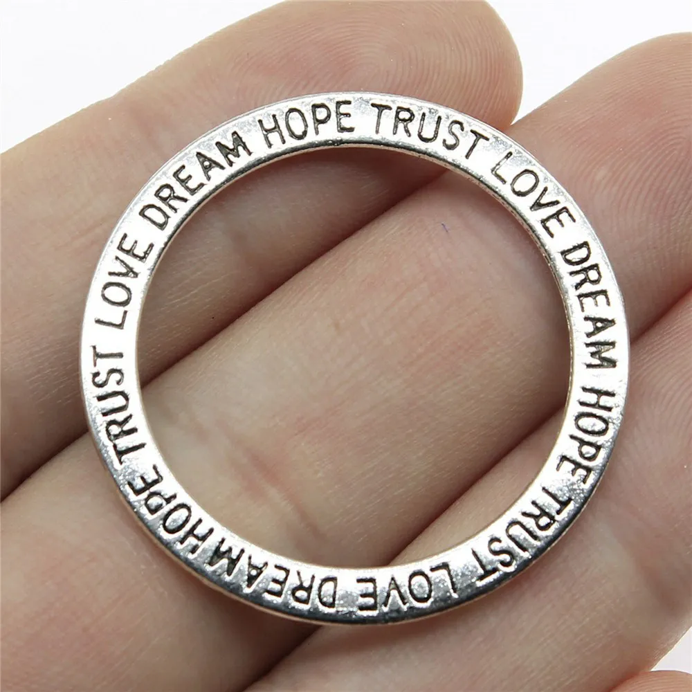 

wholesale metal charms lot 10pcs Dream Trust Faith Love Circle Connectors bracelet charms for jewelry making 35mm