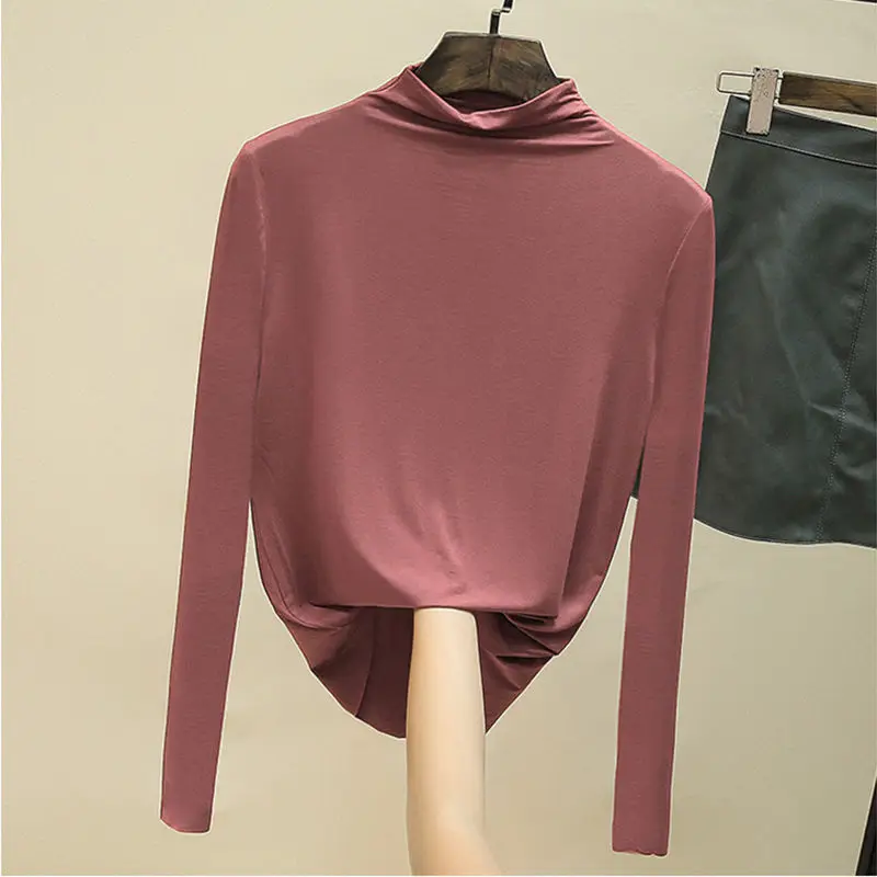 

Spring Autumn Fit Autumn Casual Modal Basis Long Sleeve Tshirt Women Turtleneck Elegant Solid Color Tops for Women Warm Y25