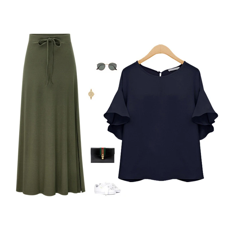 Ladies Chiffon Blouse Summer Fashion Loose Ruffles Sleeve Black Blue Elegant Party Office Women Shirts Blouses Plus Size 4xl 5xl |