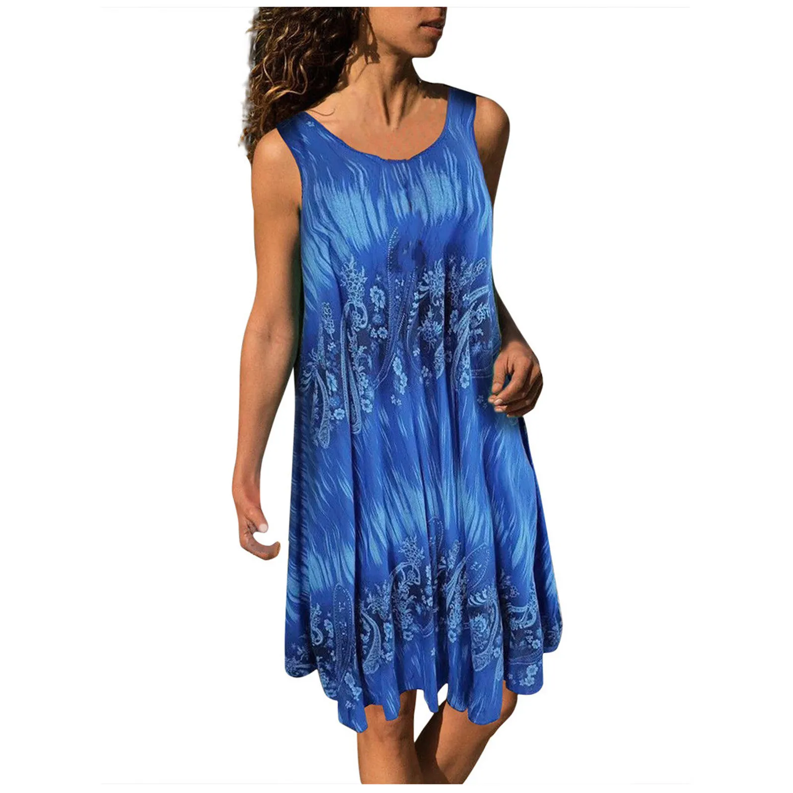 

Dresses For Women Boho Dress Women Plus Size Round Neck Print Sleeveless Vest Mini Dress Jurken Zomer 2021 Dames Robe