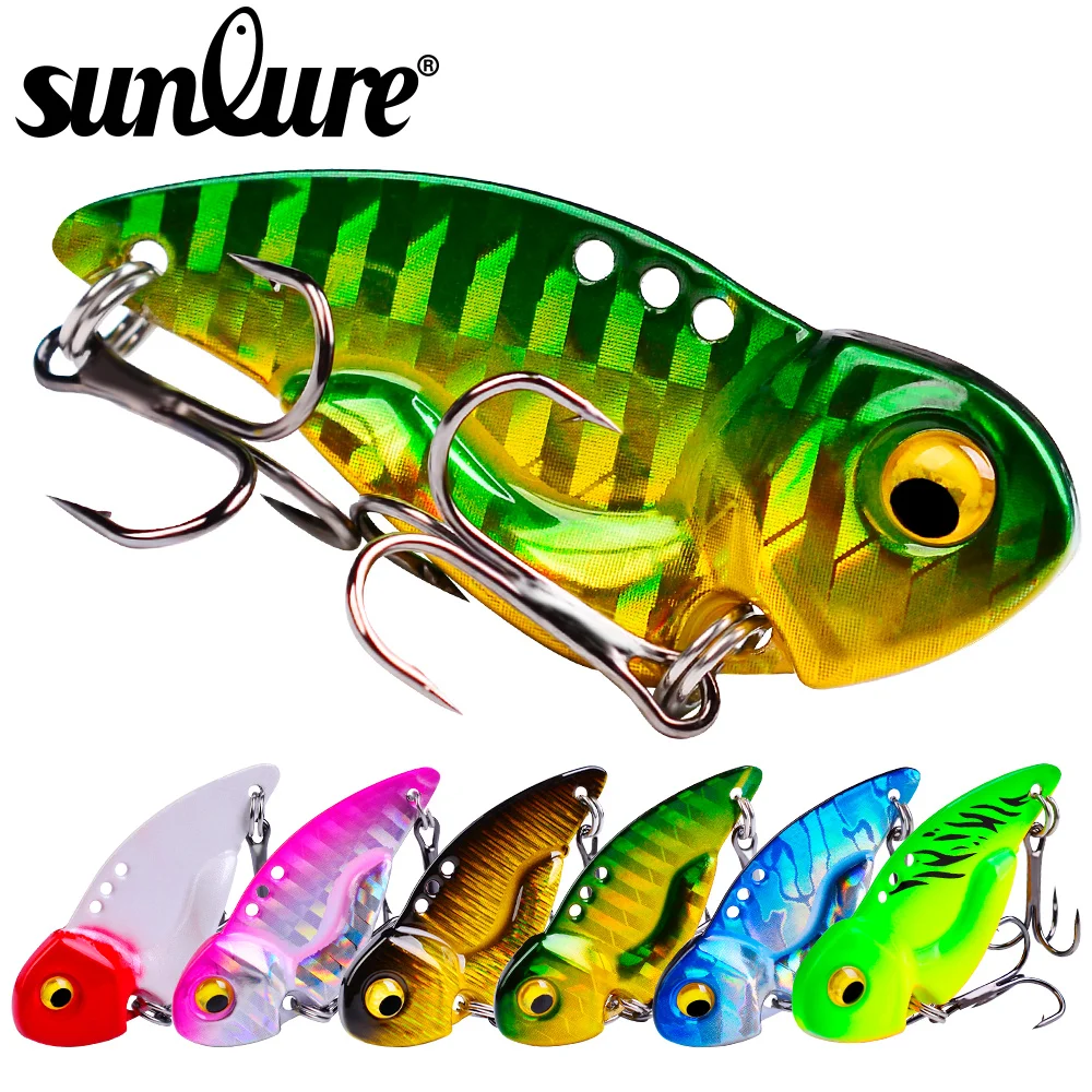 

Sunlure 5PCS VIB Baits 3D Eyes Floating Minnow 5g-8g-14g-20g Spoon Painting Fishing Lure Hard Bait Fishing Tackle Treble Hook