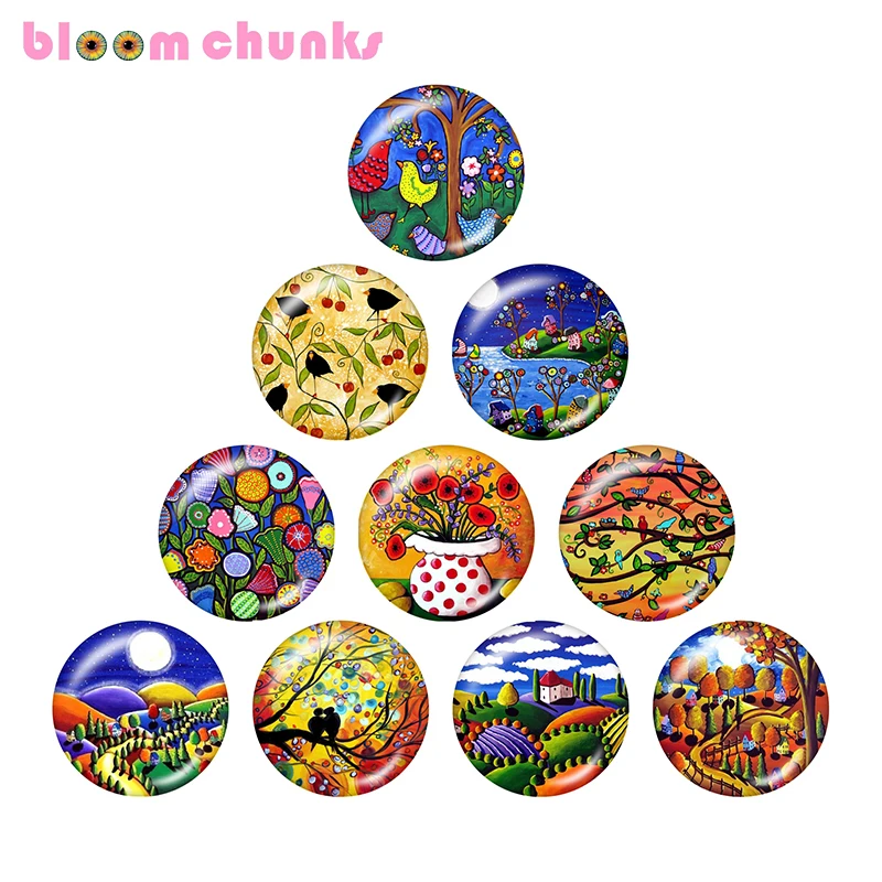 

tree bird flower art 10pcs mixed 12mm/18mm/20mm/25mm Round photo glass cabochon demo flat back Making findings A4945