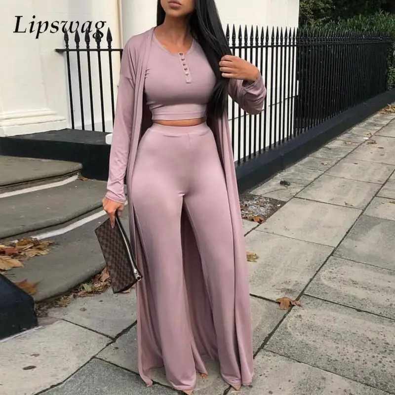 

Женский костюм-тройка на пуговицах, однотонный Повседневный Кардиган с завышенной талией и брюки свободного покроя, Осень-зима