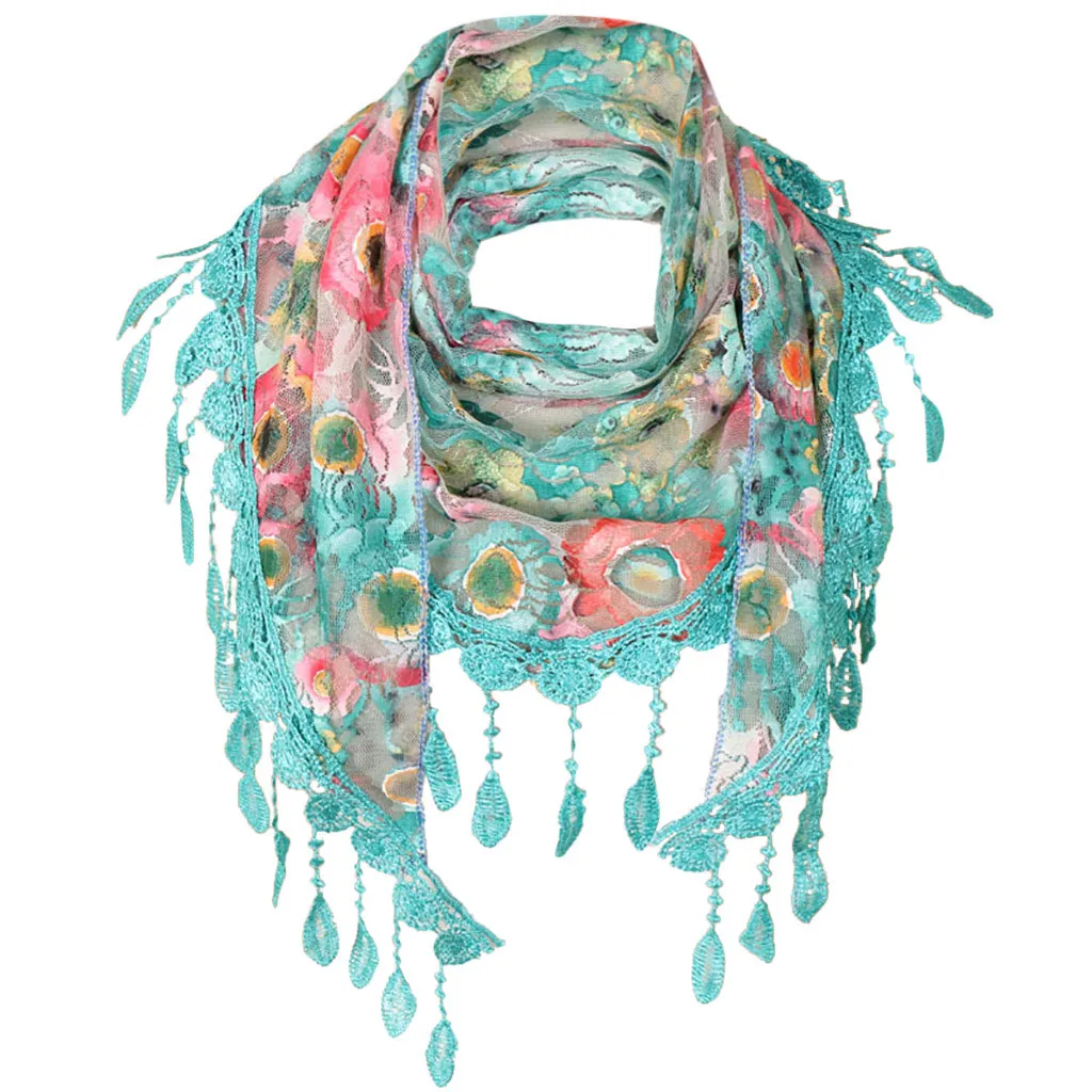 D Повседневный/пляжный женский кружевной шарф с бахромой и цветочным