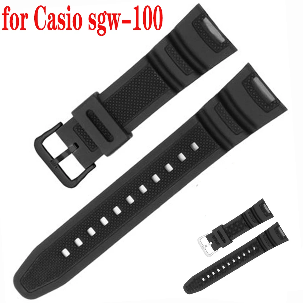 Ремешок силиконовый водонепроницаемый для Casio sgw-100 Черный резиновый браслет