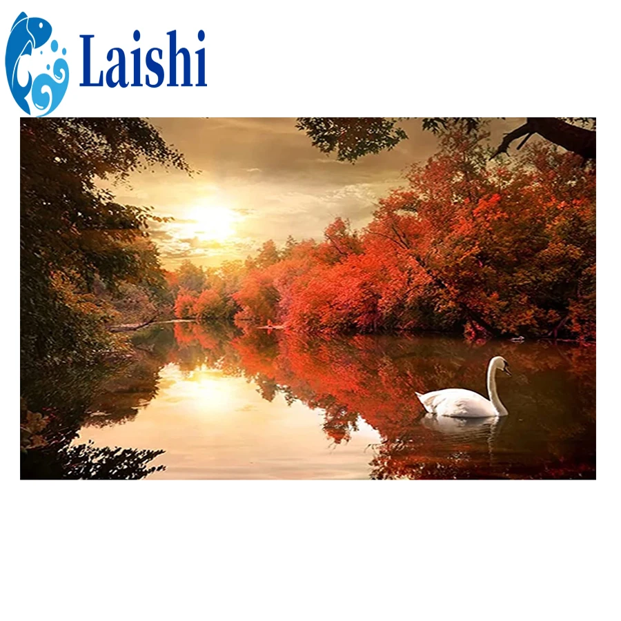 

Алмазная 5D картина «сделай сам», картина с изображением реки, дерева, утки, квадратная/круглая алмазная живопись, вышивка, распродажа картин...