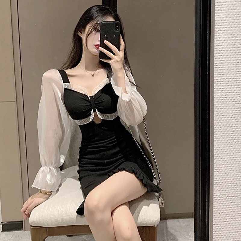 

Французское сексуальное платье с оборками, Новинка осени 2021, милое темпераментное приталенное ТРАПЕЦИЕВИДНОЕ ПЛАТЬЕ С ягодицами