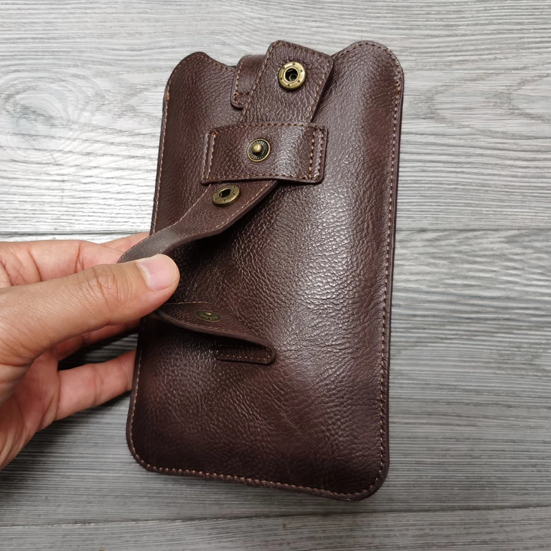 Leather Phone Bags Case Dual Pouch 5.5-7.2'' for iPhone Huawei Samsung Xiaomi Shockproof Magnetic Belt Clip Bag with Card Holder