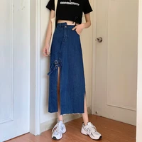 2020 fashion streetwear jeans long skirts for women sexy bodycon split slit denim skirts female high waist harajuku pencil skirt