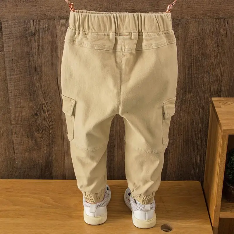 Весенние прямые брюки для мальчиков детские комбинезоны однотонные с карманами