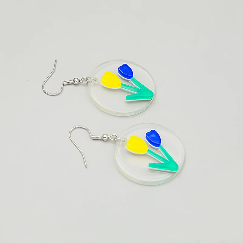 

2021 Korea Fashion Flowers Earrings Acrylic Transparent Geometric Round Colorful Tulip Pattern Drop Earrings for Women Jewelry