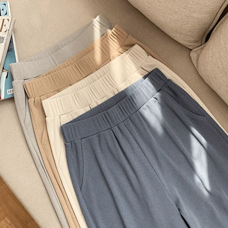 

Брюки женские эластичные с завышенной талией и широкими штанинами, универсальные свободные длинные брюки из вискозы, Повседневная Уличная ...