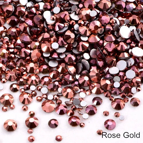 Rose Gold 1000 шт блестящие стразы, стеклянные стразы без горячей фиксации, стразы с плоским основанием, стразы без горячей фиксации, украшения для ногтей Y2802 - Цвет: Rose Gold