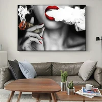 sexy red girl smoking a cigar art canvas paintings on the wall art posters and prints girl wall pictures for living room decor