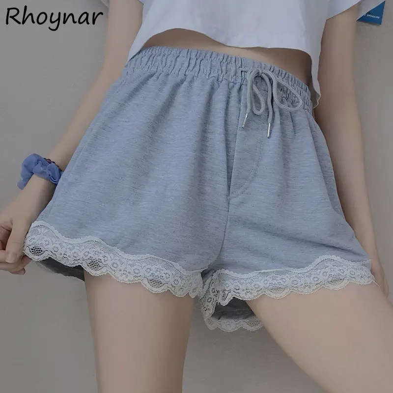 

Shorts Women Summer Simple Solid Ulzzang Ins Casual Streetwear Female Soft Trendy Loose High Waist Lace Kawaii College All Match