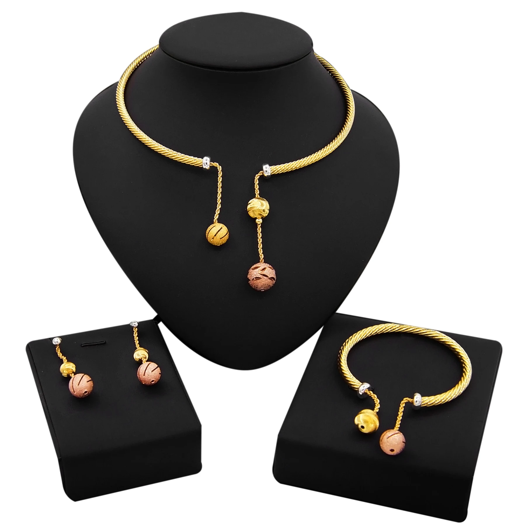 

Yulaili Fashion Dubai Gold Jewelry Sets Charm Pendant Necklaces Earrings Bracelet for Women Wedding Fine Jewellery