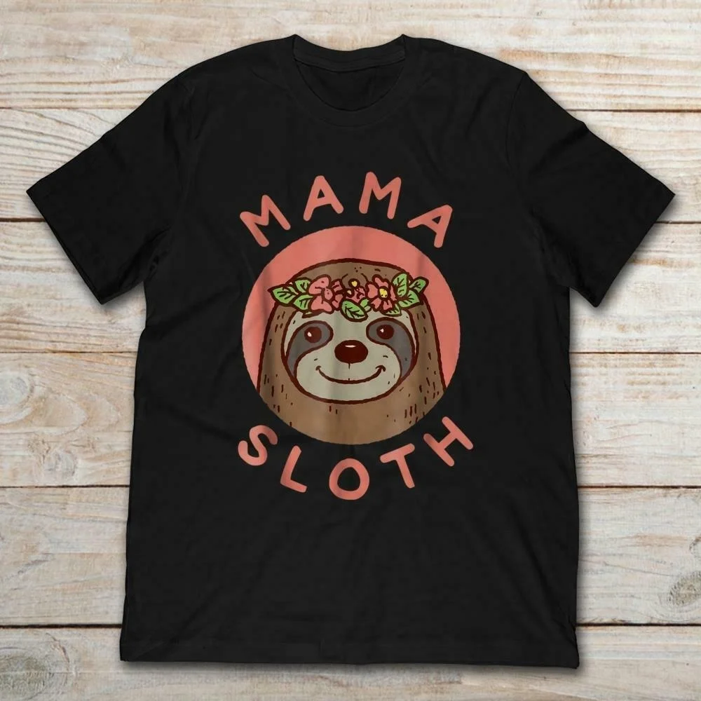 

Mama Sloth with Flowers T-Shirt Vintage Gift For Men Women Funny Tee