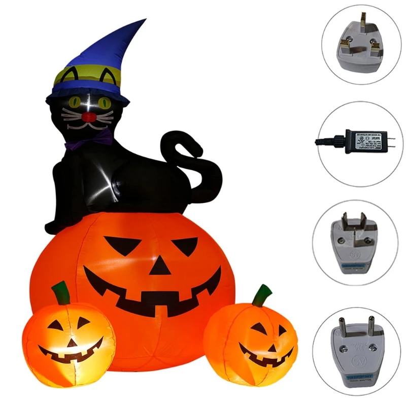 

97BE 1Set Air Stuffed Outdoor Decorations for Halloweens Day Blow Up Party Inflatable Decor with Pumpkin & Black Cat