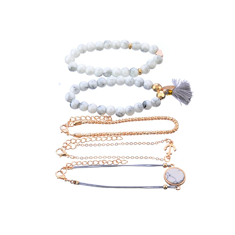 5 шт./компл. модные женские браслеты наборы 2019 золотые бусы из природного камня