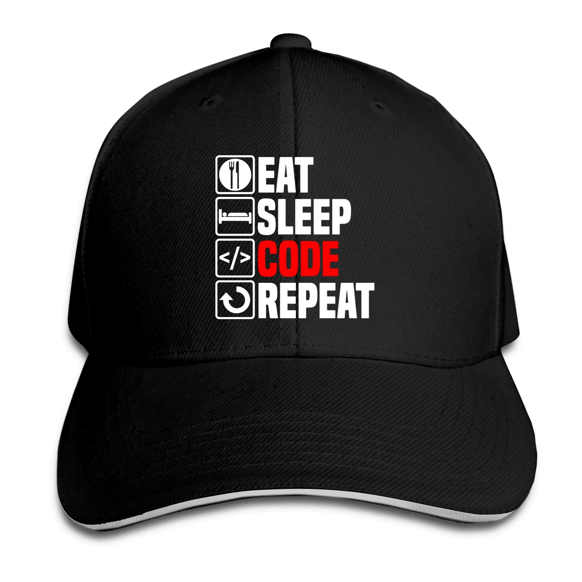 

Eat Sleep Code Hat Baseball Cap for Men Women Fashion Adjustable Sun Hat
