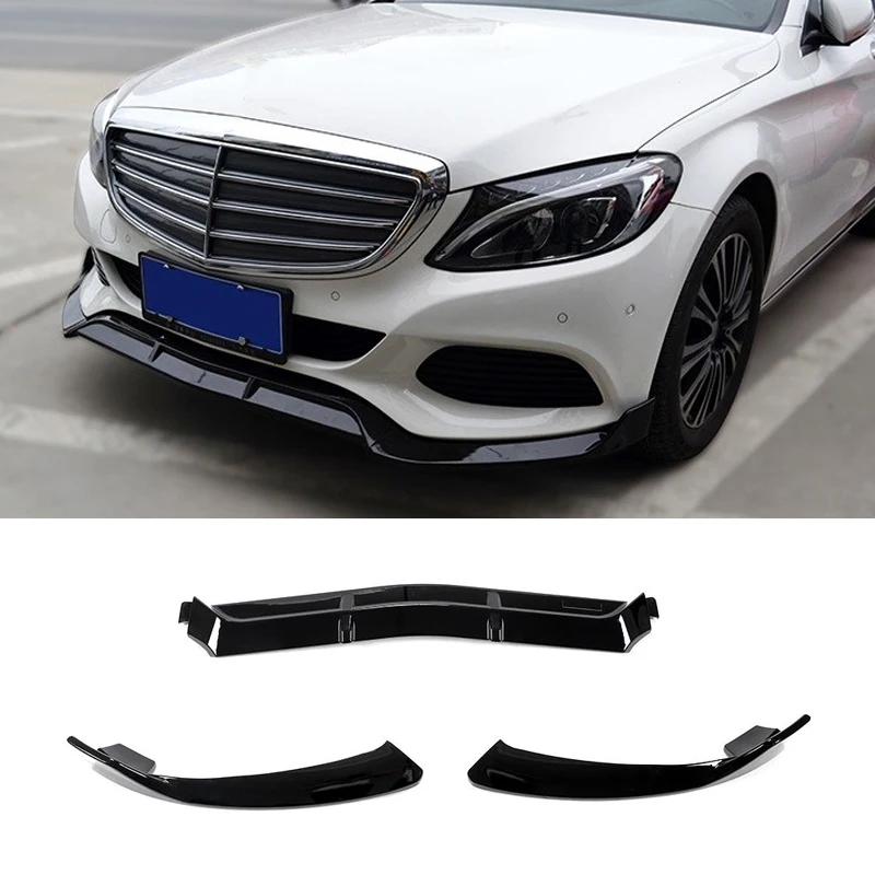 W205 Car Front Lip Chin Bumper Spoiler Splitters Body Kit For Mercedes-Benz C Class Sport C250 C300 C350 2015-2019 3Pc | Автомобили и