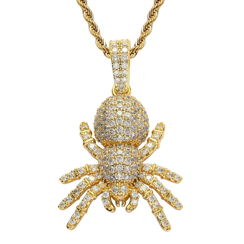 

Hip Hop Men's Iced Out Gold Insect Spider Pendant Necklace Jewelry Street Dance Gift For Him with Rope Chain