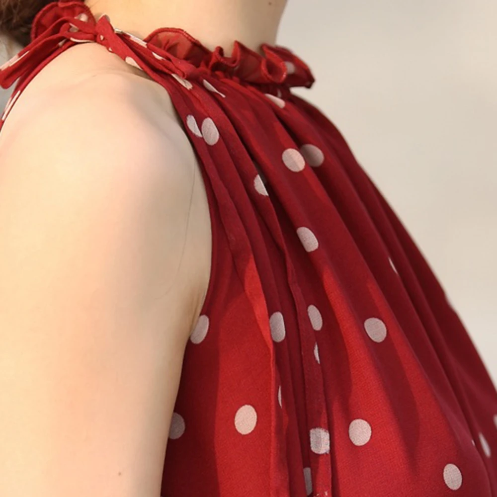 Платье 2020 Красивая шифоновая блузка в горошек С узором Без рукавов на бретелях