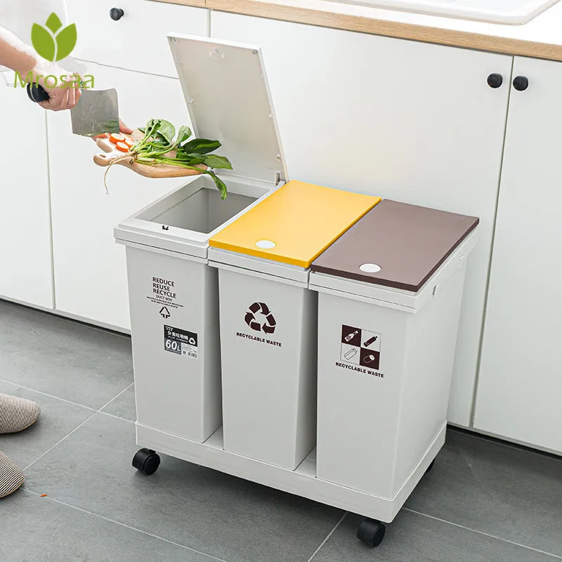 

24/36/40/60L Trash Cans For Kitchen Bathroom Garbage Classification Rubbish Bin Dustbin Bucket Press-Type Waste Bin 2/3 Buckets