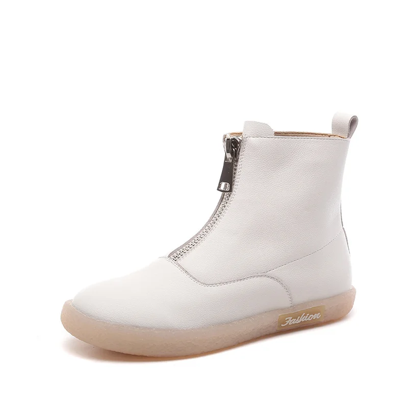 

Front zipper guidi head leather boots 2021 spring and autumn new women's white shoes soft soled Martin boots